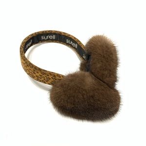 Surell Brown Mink Fur Earmuff, Velvet Leopard Band